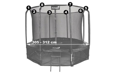 Siatka wewnętrzna do trampoliny z ringiem 10FT 312 cm na 8 słupków JUMPI Siatka wewnętrzna do trampoliny z ringiem 10FT 312 cm na 8 słupków JUMPI