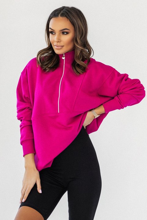 Fuksjowa bluza Shannon z zamkiem i przeszyciami Fuksjowa bluza Shannon z zamkiem i przeszyciami