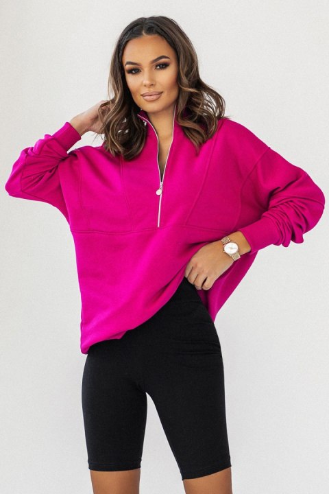 Fuksjowa bluza Shannon z zamkiem i przeszyciami Fuksjowa bluza Shannon z zamkiem i przeszyciami