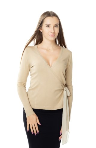Beżowy sweter damski wiązany : Kolor - Beżowy, Rozmiar - 34