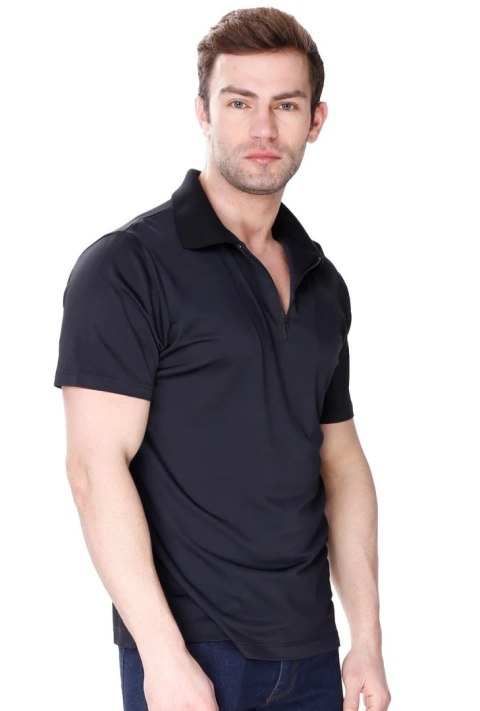 Koszulka męska Polo ZIP z kołnierzykiem zapinana : Kolor - Czarny, Rozmiar - M Koszulka męska Polo ZIP z kołnierzykiem zapinana : Kolor - Czarny, Rozmiar - M