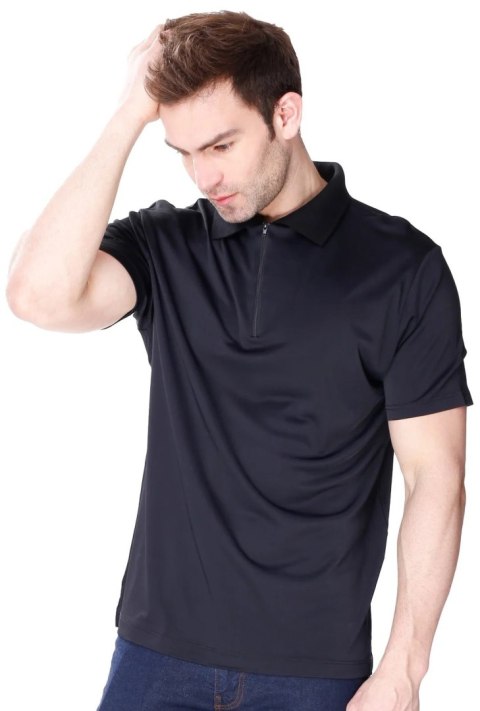 Koszulka męska Polo ZIP z kołnierzykiem zapinana : Kolor - Czarny, Rozmiar - M Koszulka męska Polo ZIP z kołnierzykiem zapinana : Kolor - Czarny, Rozmiar - M