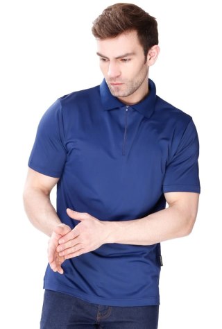 Koszulka męska Polo ZIP z kołnierzykiem zapinana : Kolor - Granatowy, Rozmiar - XXL