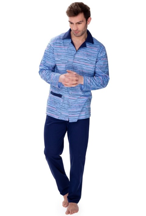 Bawełniana piżama męska Henric : Kolor - Granatowy + Druk, Rozmiar - XL Bawełniana piżama męska Henric : Kolor - Granatowy + Druk, Rozmiar - XL
