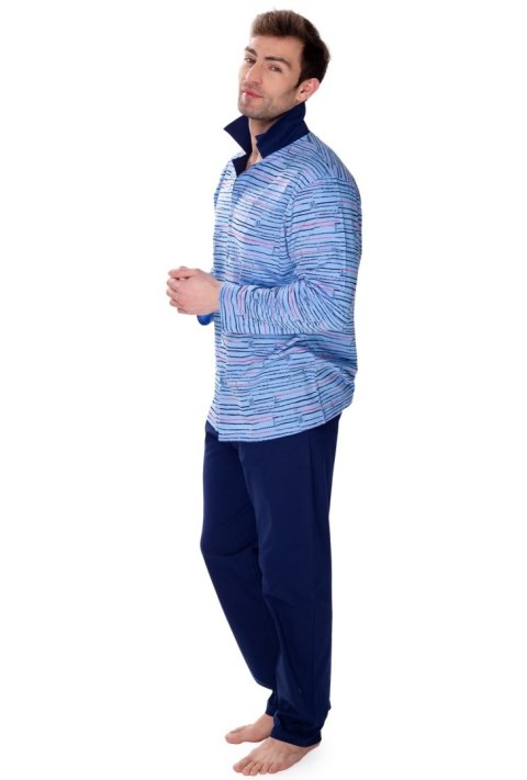 Bawełniana piżama męska Henric : Kolor - Granatowy + Druk, Rozmiar - XL Bawełniana piżama męska Henric : Kolor - Granatowy + Druk, Rozmiar - XL