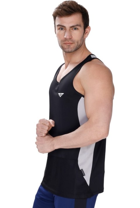 Sportowy bezrękawnik męski Tanktop Gymboy : Kolor - Czarny + Szary, Rozmiar - L Sportowy bezrękawnik męski Tanktop Gymboy : Kolor - Czarny + Szary, Rozmiar - L