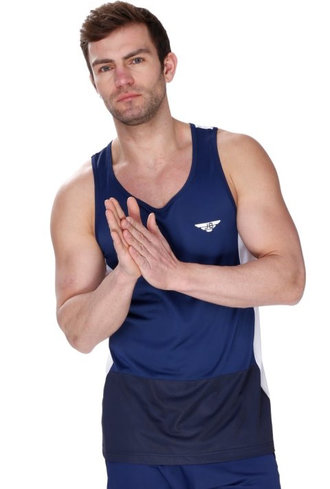 Sportowy bezrękawnik męski Tanktop Gymboy : Kolor - Granatowy + Biały, Rozmiar - M Sportowy bezrękawnik męski Tanktop Gymboy : Kolor - Granatowy + Biały, Rozmiar - M