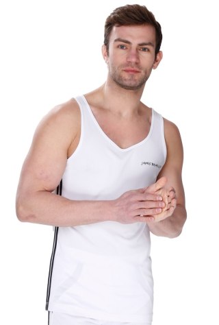 Sportowy podkoszulek męski Tank Top Basket : Kolor - Biały + Czarny, Rozmiar - 176/S