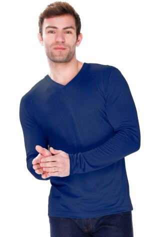 Bluzka męska Karo z długim rękawem dekolt-V : Kolor - Granatowy, Rozmiar - 54/XL