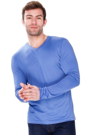 Bluzka męska Karo z długim rękawem dekolt-V : Kolor - Jeans, Rozmiar - 48/S