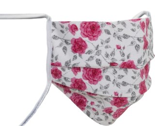 Maseczka ochronna z troczkami wiązana vistex : Kolor - Biały - Róże, Rozmiar - one size