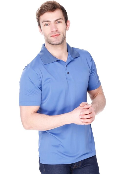 Elegancka Koszulka męska Polo z kołnierzykiem : Kolor - Jeans, Rozmiar - M Elegancka Koszulka męska Polo z kołnierzykiem : Kolor - Jeans, Rozmiar - M